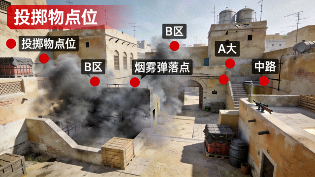 CSGO投掷物高清点位与烟雾弹落点演示画面