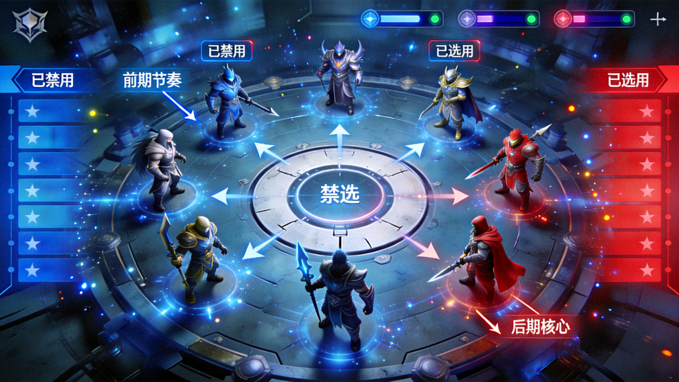 职业联赛BP禁选阶段战术动态拆解沙盘大屏画面